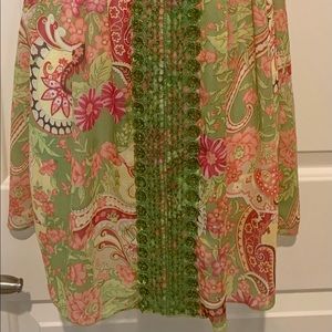NWT Bisou Bisou green/yellow embellished size small top.